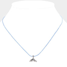 Load image into Gallery viewer, Blue Metal Whale Tail Pendant Raffia Thread Necklace
