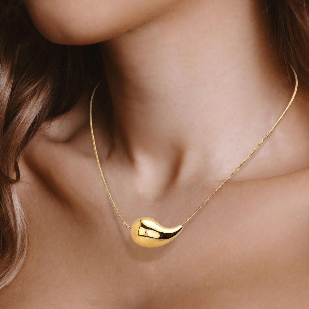 Gold 18K Gold Dipped Stainless Steel Teardrop Pendant Necklace