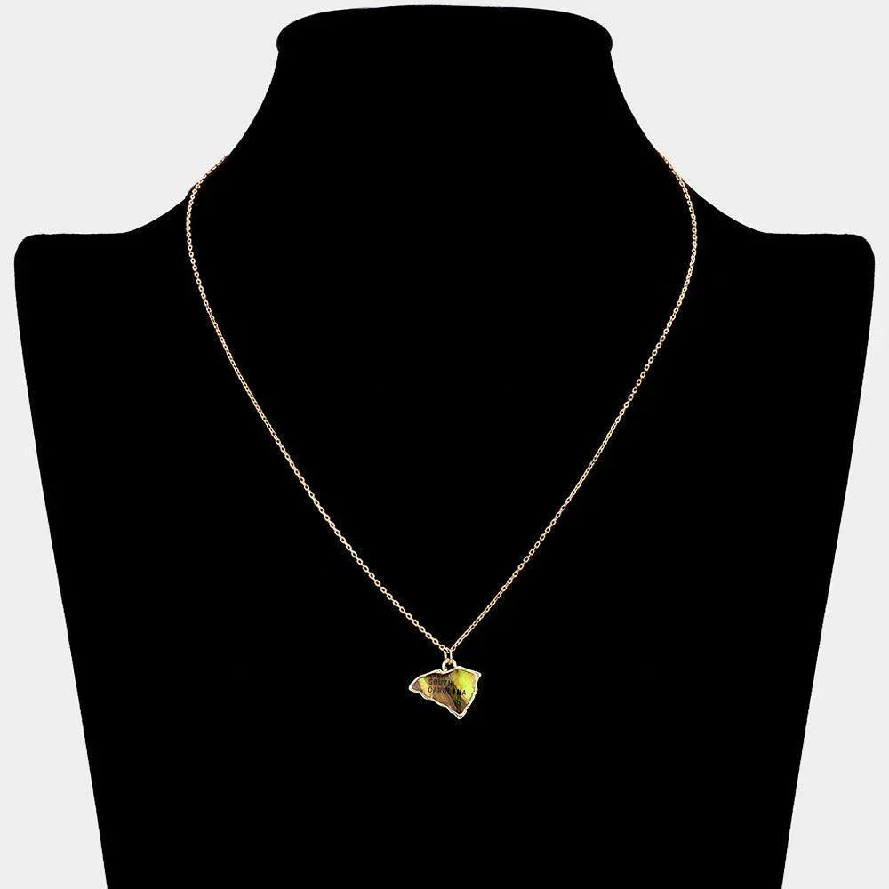 Gold South Carolina State Map Abalone Pendant Necklace - Jewelry Store by Erik Rayo