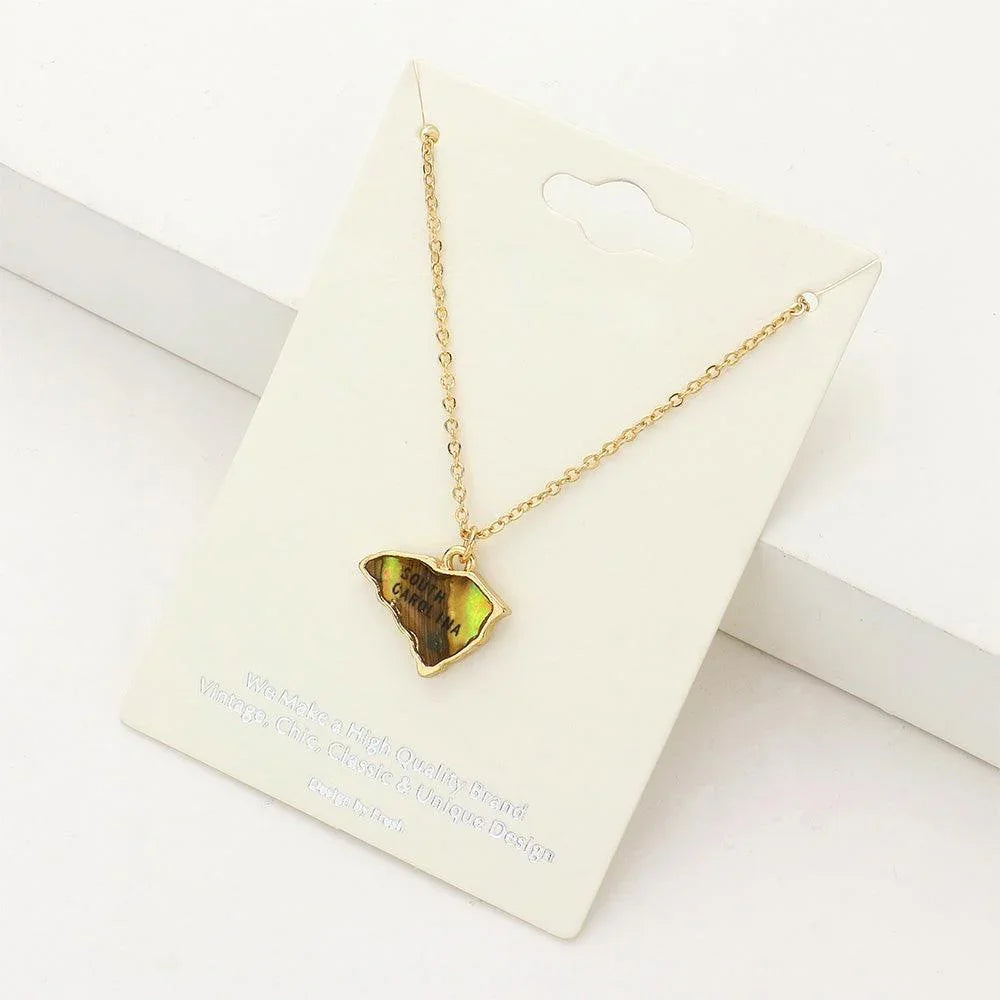 Gold South Carolina State Map Abalone Pendant Necklace - Jewelry Store by Erik Rayo