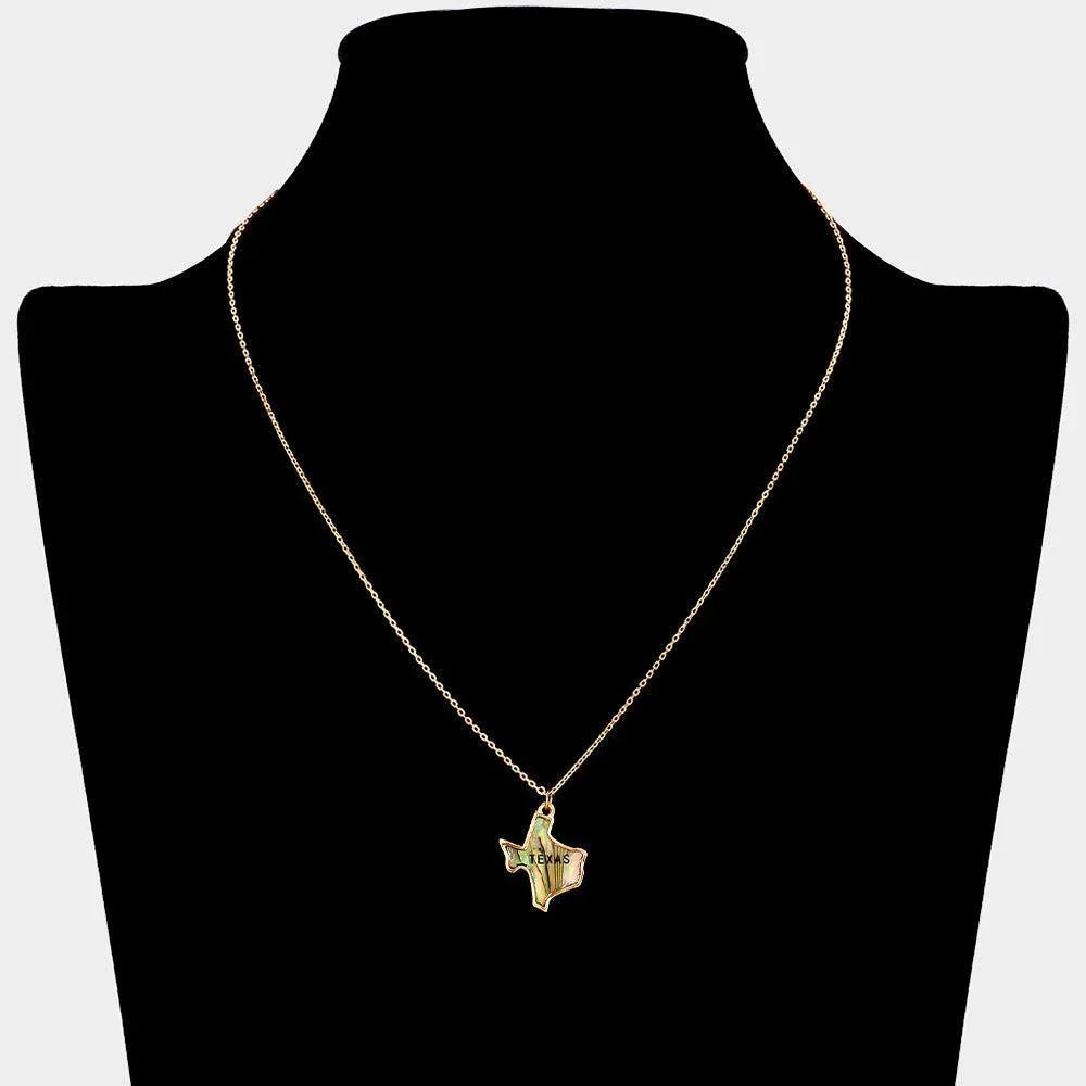 Gold Texas State Map Abalone Pendant Necklace - Jewelry Store by Erik Rayo