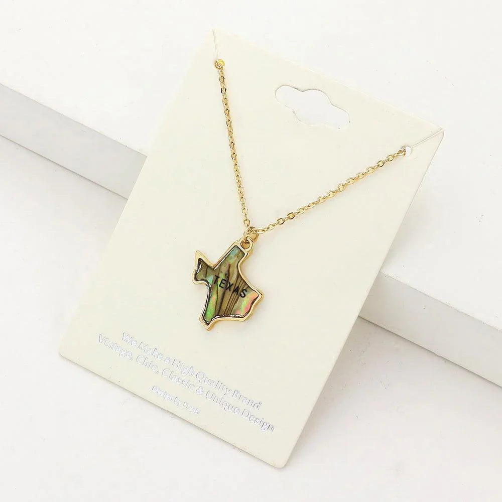 Gold Texas State Map Abalone Pendant Necklace - Jewelry Store by Erik Rayo