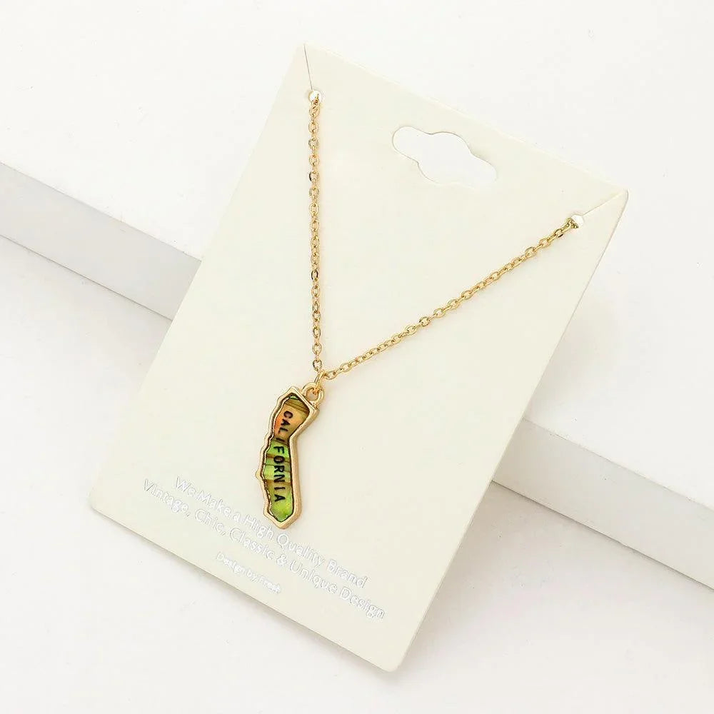 Gold California State Map Abalone Pendant Necklace - Jewelry Store by Erik Rayo