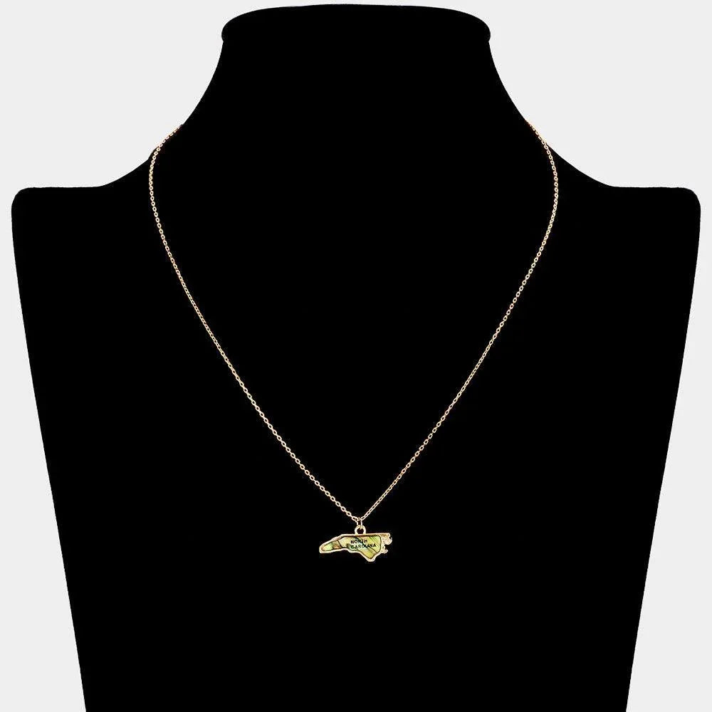 Gold North Carolina State Map Abalone Pendant Necklace - Jewelry Store by Erik Rayo