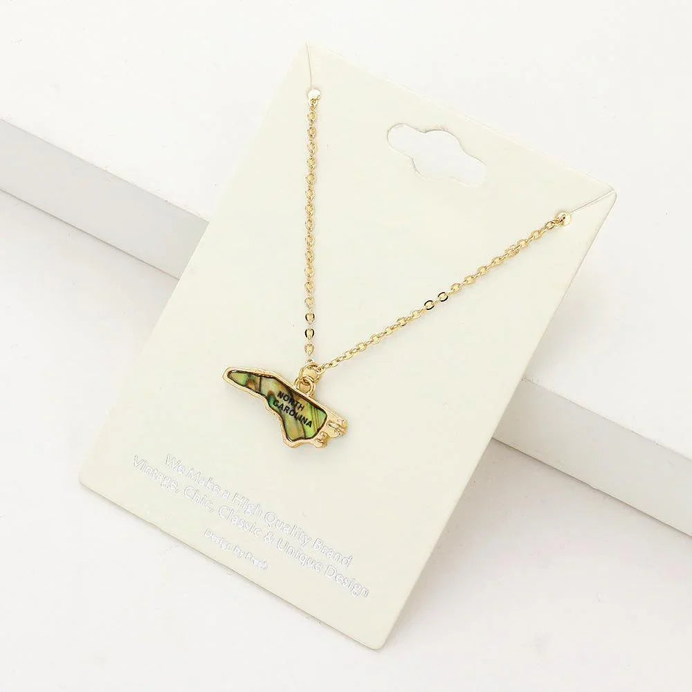 Gold North Carolina State Map Abalone Pendant Necklace - Jewelry Store by Erik Rayo