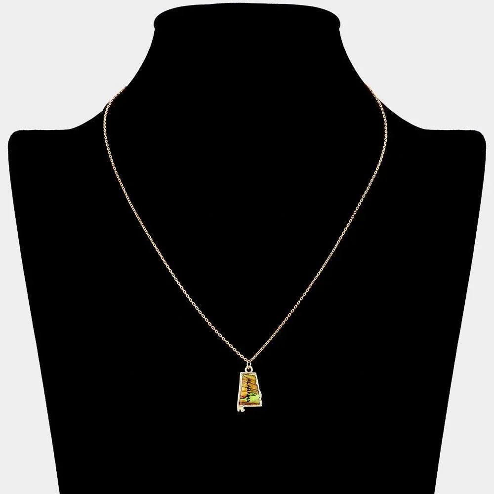 Gold Alabama State Map Abalone Pendant Necklace - Jewelry Store by Erik Rayo