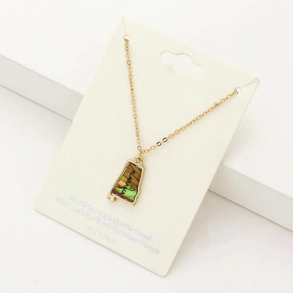 Gold Alabama State Map Abalone Pendant Necklace - Jewelry Store by Erik Rayo