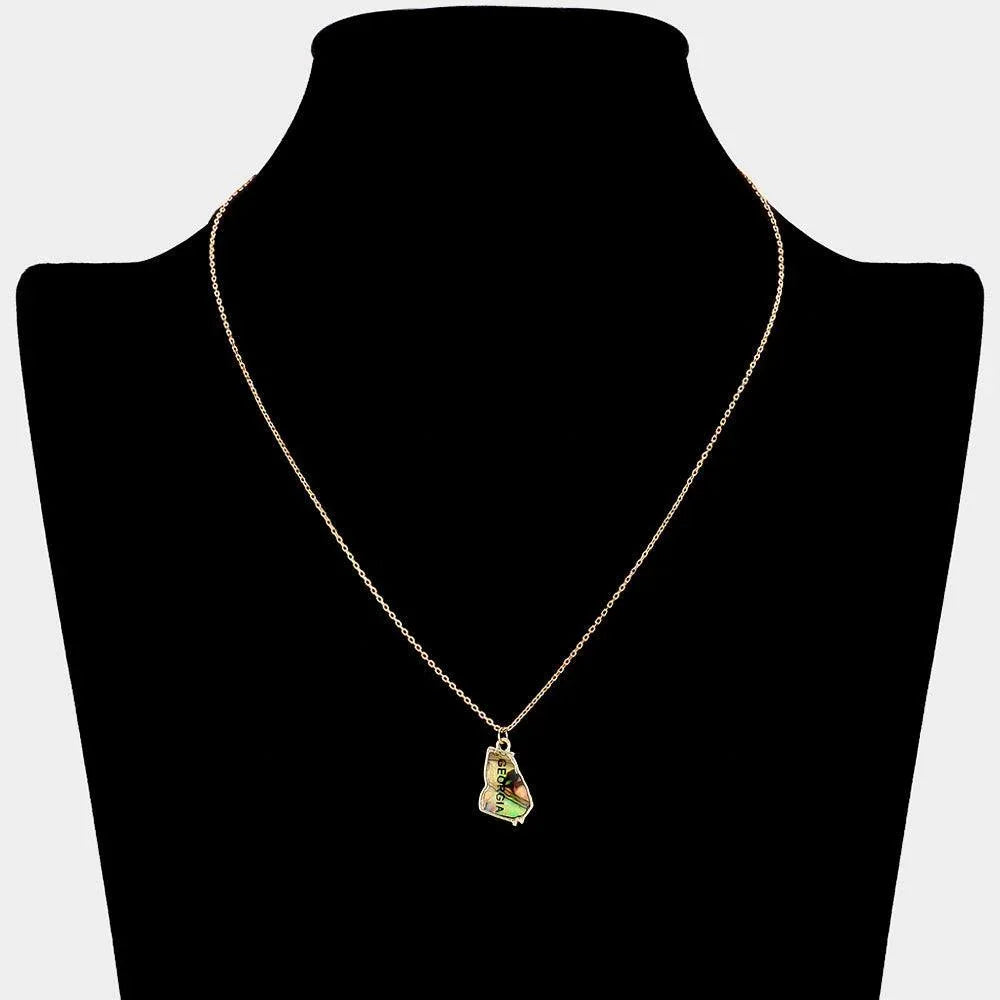 Gold Georgia State Map Abalone Pendant Necklace - Jewelry Store by Erik Rayo