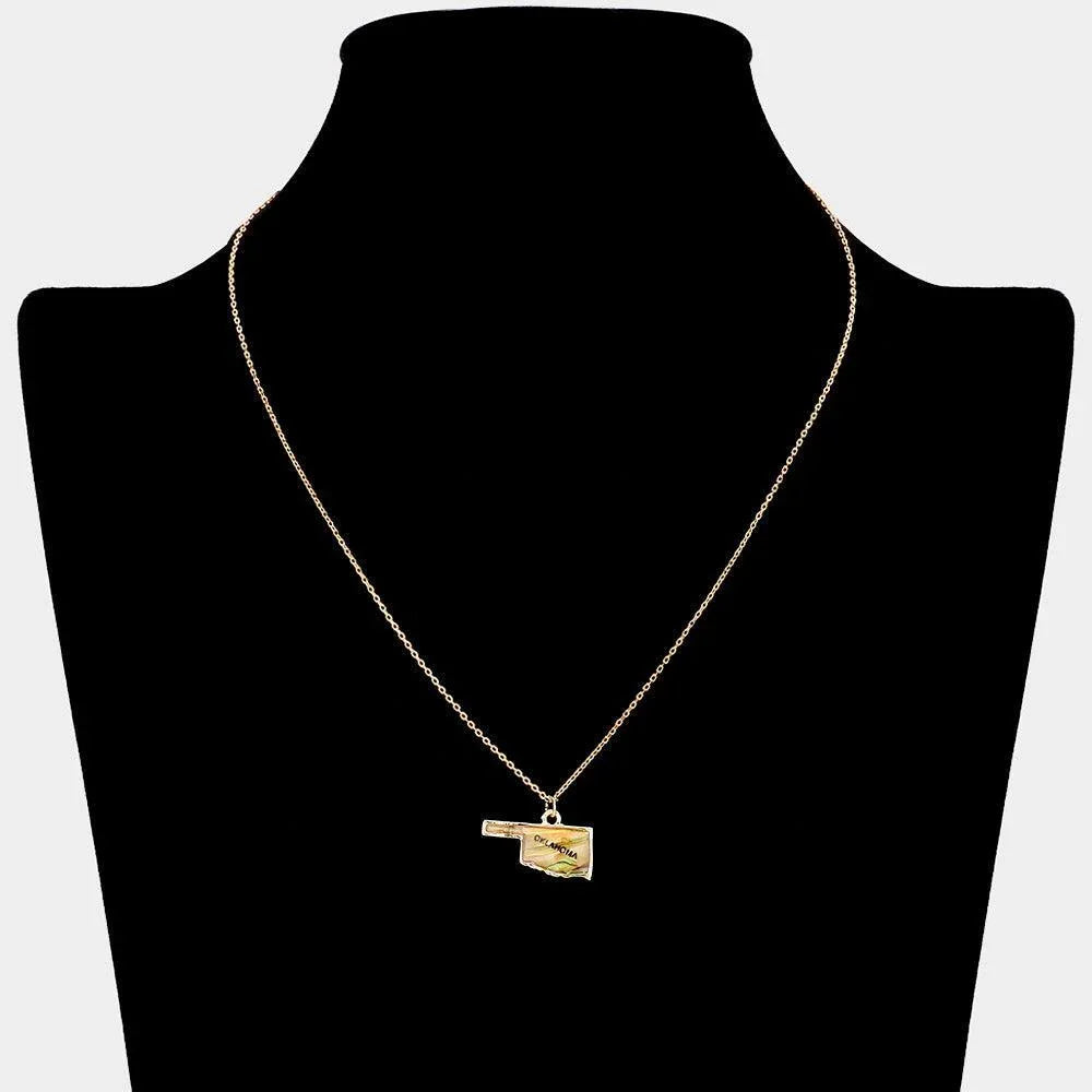 Gold Oklahoma State Map Abalone Pendant Necklace - Jewelry Store by Erik Rayo