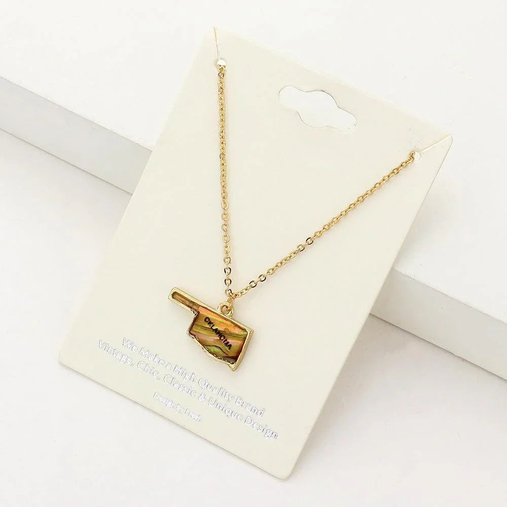 Gold Oklahoma State Map Abalone Pendant Necklace - Jewelry Store by Erik Rayo