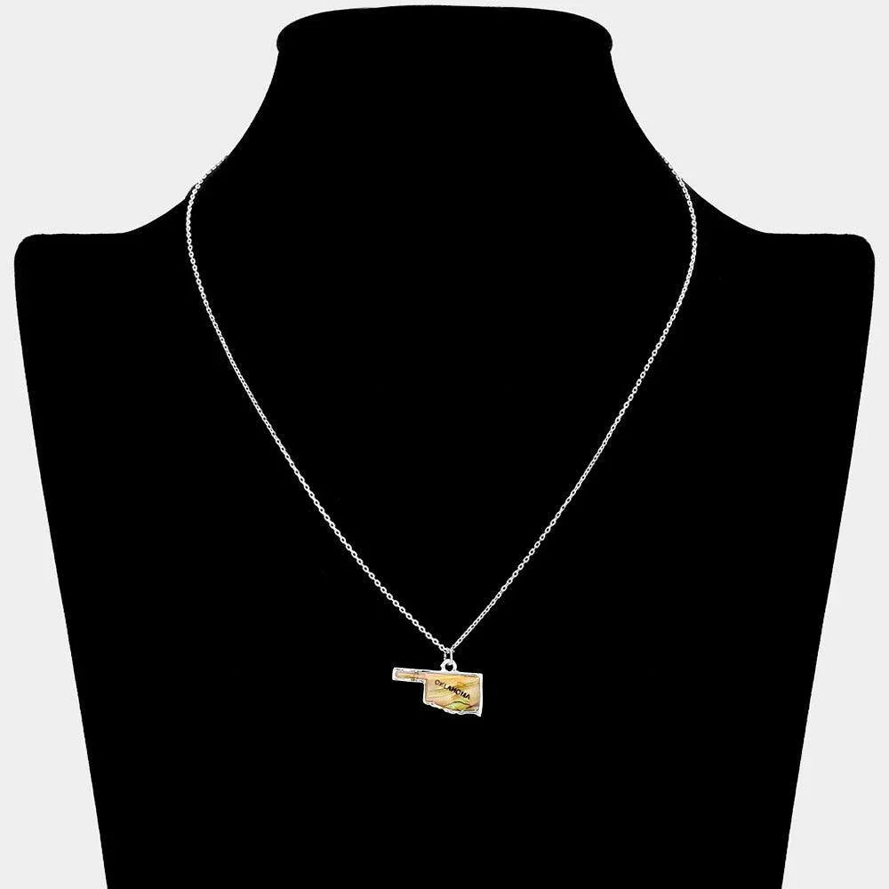Oklahoma State Map Abalone Pendant Necklace - Jewelry Store by Erik Rayo