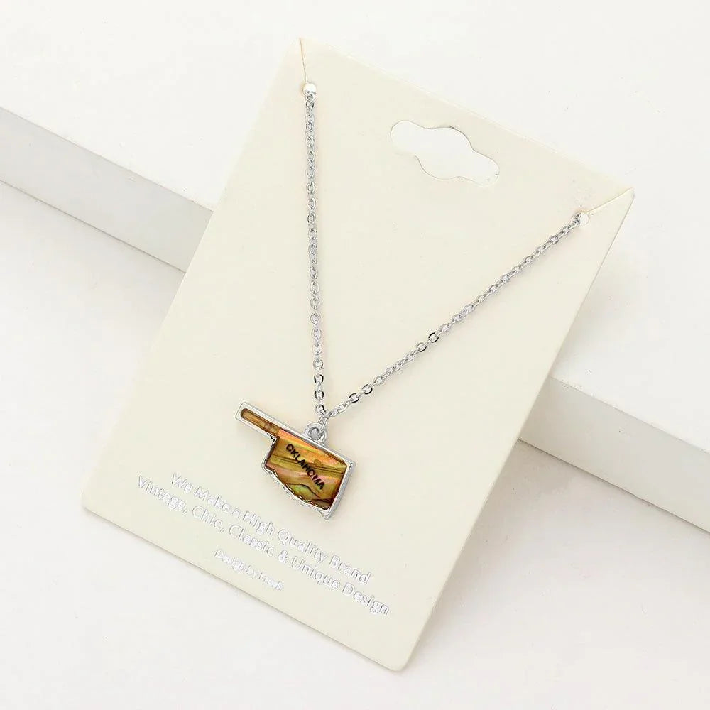 Oklahoma State Map Abalone Pendant Necklace - Jewelry Store by Erik Rayo