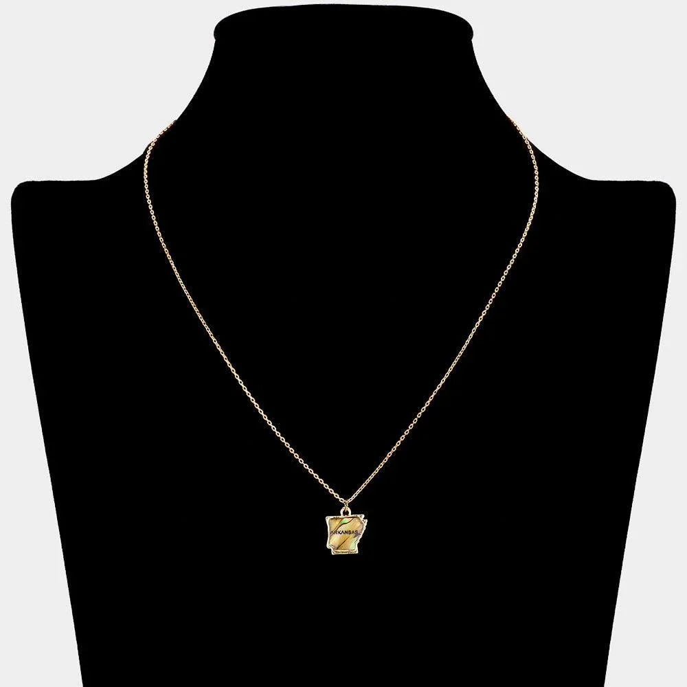 Gold Arkansas State Map Abalone Pendant Necklace - Jewelry Store by Erik Rayo