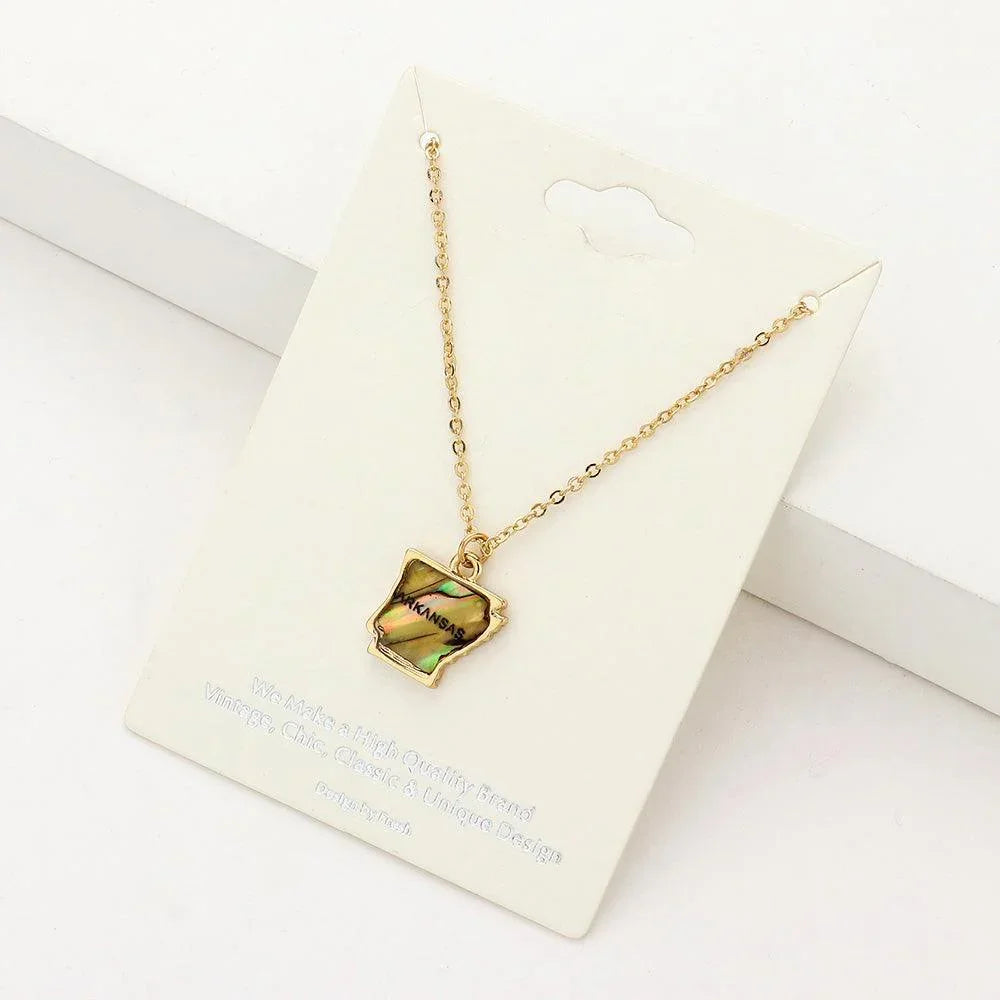 Gold Arkansas State Map Abalone Pendant Necklace - Jewelry Store by Erik Rayo