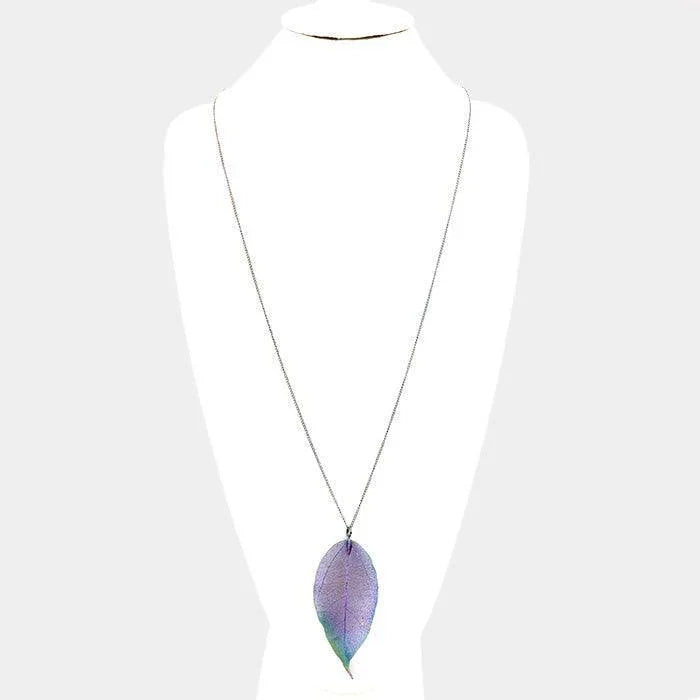 Natural Dipped Filigree Leaf Pendant Long Necklace - Jewelry Store by Erik Rayo