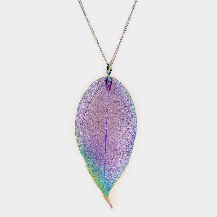 Natural Dipped Filigree Leaf Pendant Long Necklace - Jewelry Store by Erik Rayo