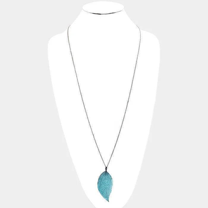 Natural Dipped Filigree Leaf Pendant Long Necklace - Jewelry Store by Erik Rayo