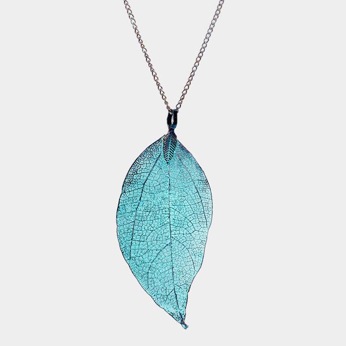 Natural Dipped Filigree Leaf Pendant Long Necklace