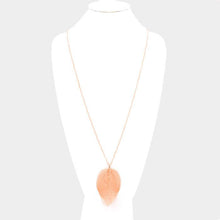 Load image into Gallery viewer, Rose Gold Natural Dipped Filigree Leaf Pendant Long Necklace
