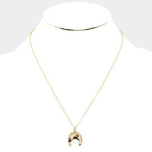 Load image into Gallery viewer, Beige Crystal Embellished Leopard Double Horn Pendant Necklace
