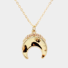 Load image into Gallery viewer, Beige Crystal Embellished Leopard Double Horn Pendant Necklace
