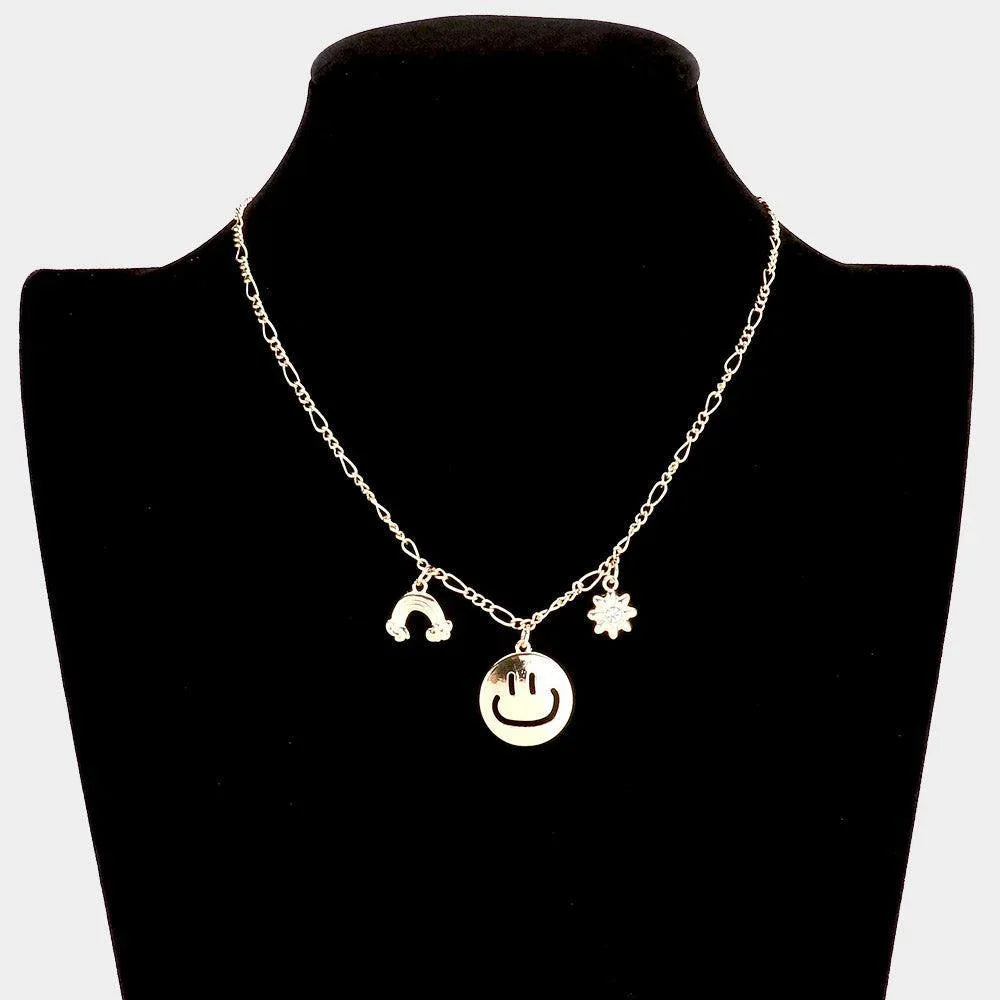 Gold Rainbow Smile Flower Pendant Necklace - Jewelry Store by Erik Rayo