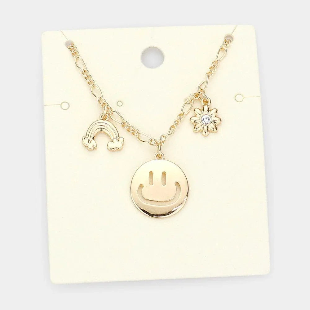 Gold Rainbow Smile Flower Pendant Necklace - Jewelry Store by Erik Rayo
