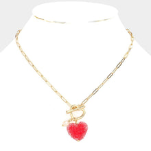 Load image into Gallery viewer, Red Heart Pearl Pendant Toggle Necklace
