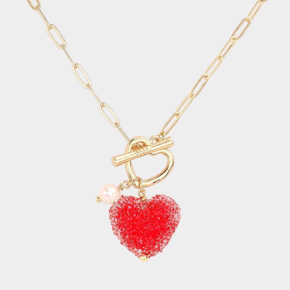 Red Heart Pearl Pendant Toggle Necklace - Jewelry Store by Erik Rayo