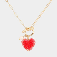 Load image into Gallery viewer, Red Heart Pearl Pendant Toggle Necklace
