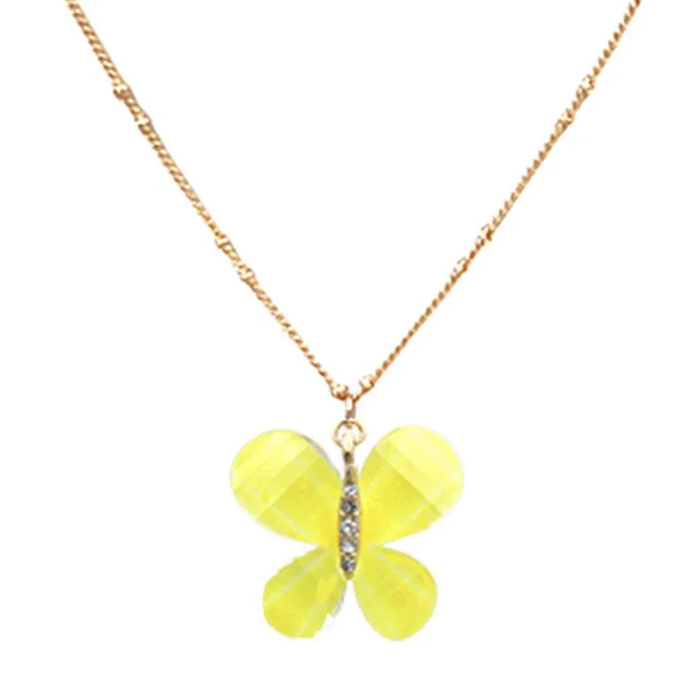 Yellow Glittered Resin Butterfly Pendant Necklace - Jewelry Store by Erik Rayo