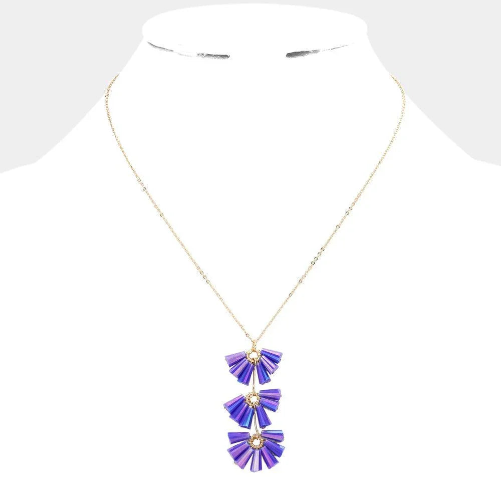 Blue Trapezoid Bead Wrapped Link Pendant Necklace - Jewelry Store by Erik Rayo