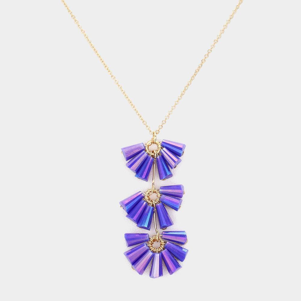 Blue Trapezoid Bead Wrapped Link Pendant Necklace - Jewelry Store by Erik Rayo