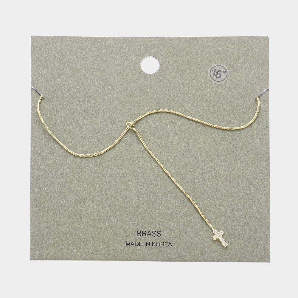 Gold Stone Paved Cross Pendant Necklace - Jewelry Store by Erik Rayo