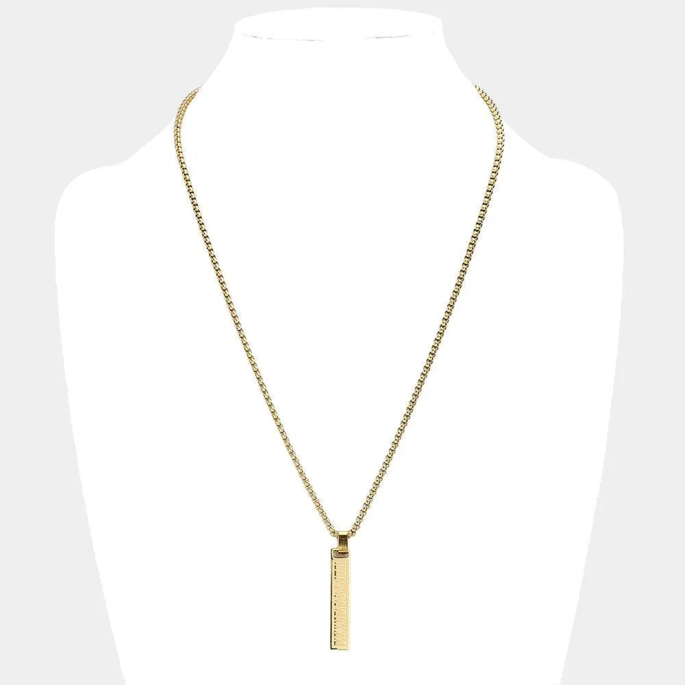 Gold Roman Numeral Accented Metal Bar Pendant Necklace - Jewelry Store by Erik Rayo