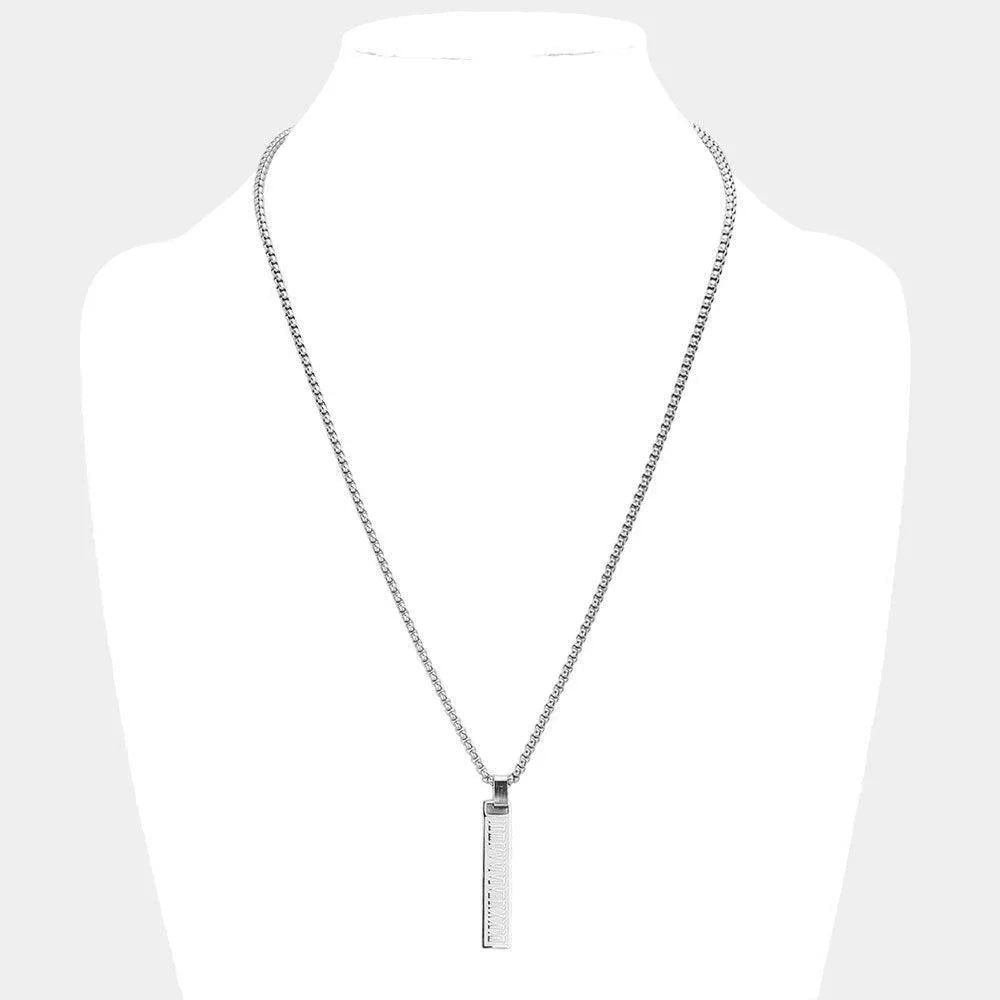 Silver Roman Numeral Accented Metal Bar Pendant Necklace - Jewelry Store by Erik Rayo