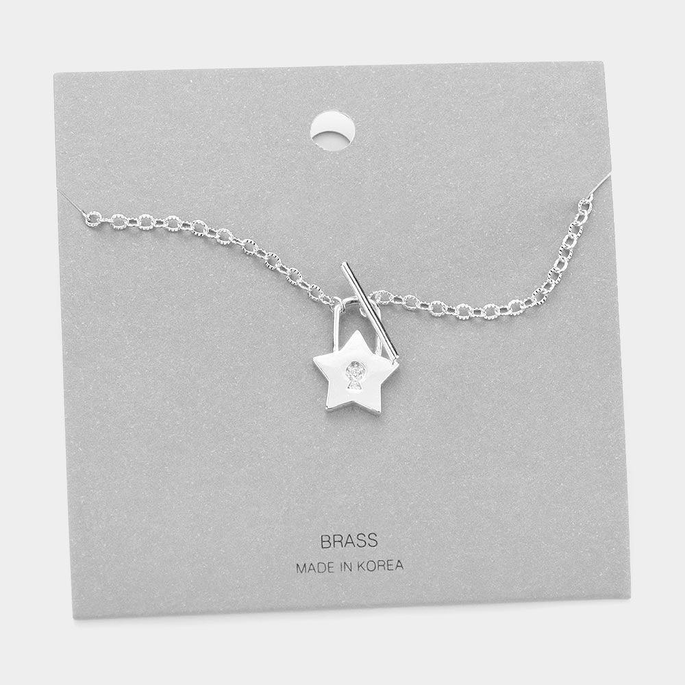Stone Center Brass Metal Star Lock Pendant Toggle Necklace - Jewelry Store by Erik Rayo