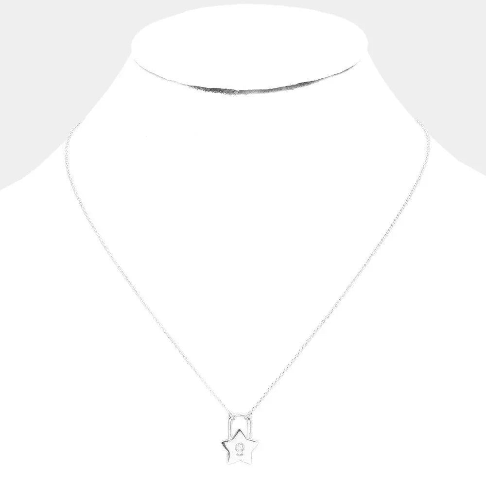 Stone Center Brass Metal Star Lock Pendant Necklace - Jewelry Store by Erik Rayo