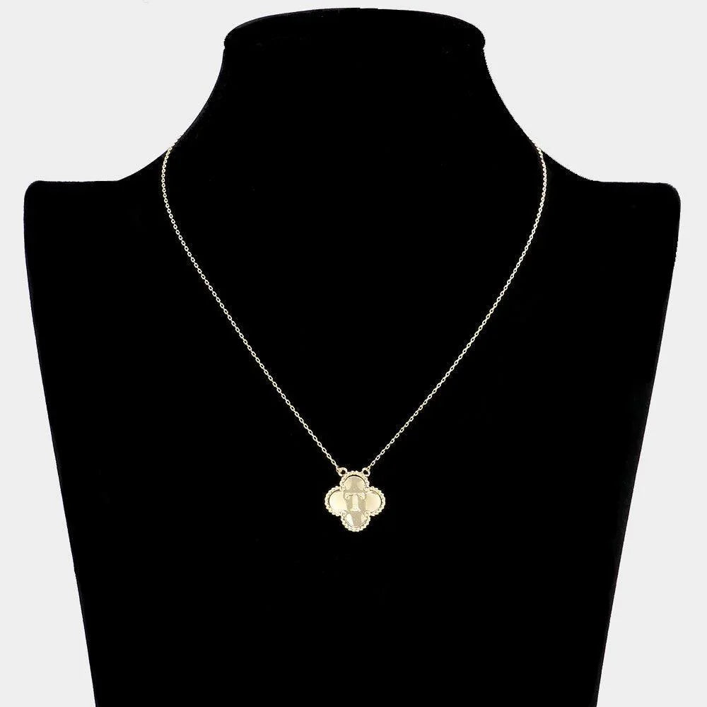 Gold Quatrefoil Initial T Pendant Necklace - Jewelry Store by Erik Rayo
