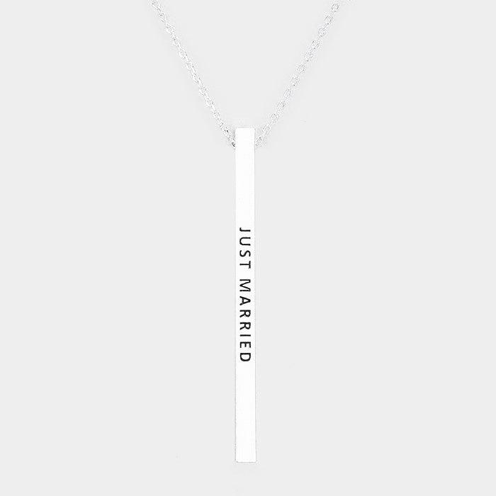 Just Married Metal Bar Pendant Necklace