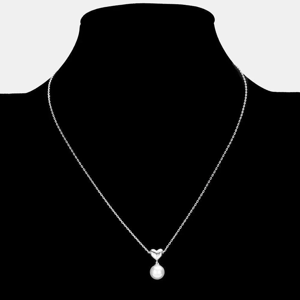 Cream Pearl Brass Metal Heart Pendant Necklace - Jewelry Store by Erik Rayo