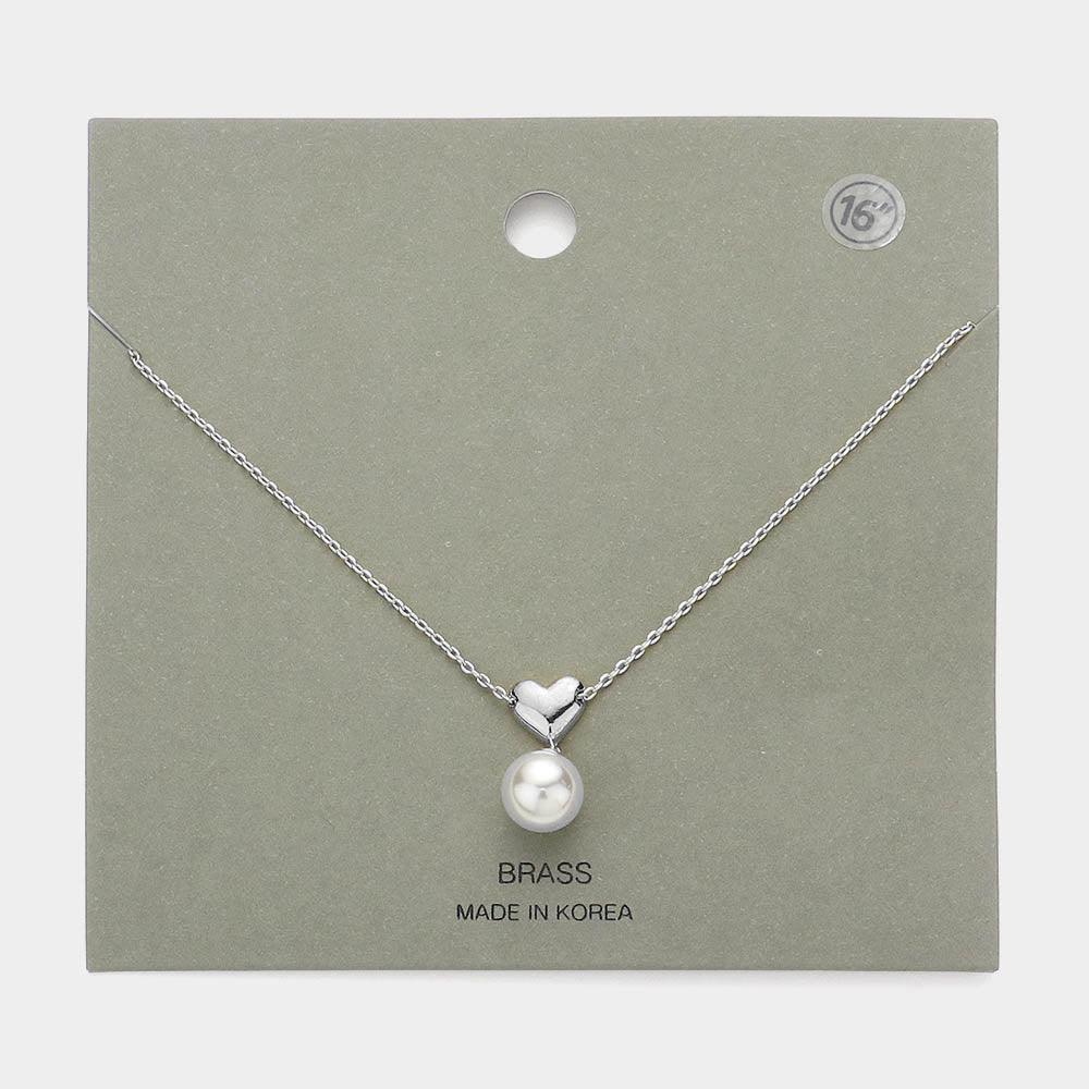 Cream Pearl Brass Metal Heart Pendant Necklace - Jewelry Store by Erik Rayo