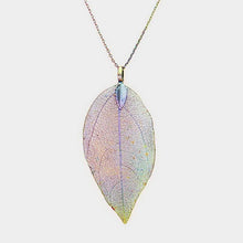 Load image into Gallery viewer, Natural Dipped Filigree Leaf Pendant Necklace
