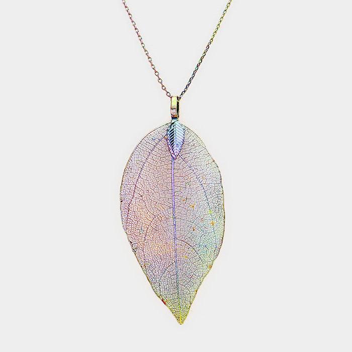 Natural Dipped Filigree Leaf Pendant Necklace