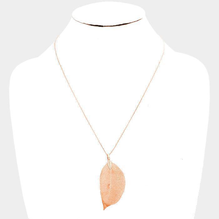 Rose Gold Natural Dipped Filigree Leaf Pendant Necklace - Jewelry Store by Erik Rayo