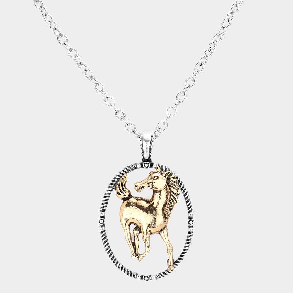 Silver Antique Metal Horse Pendant Necklace - Jewelry Store by Erik Rayo
