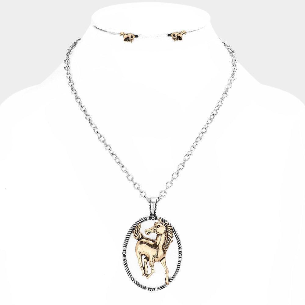 Silver Antique Metal Horse Pendant Necklace - Jewelry Store by Erik Rayo