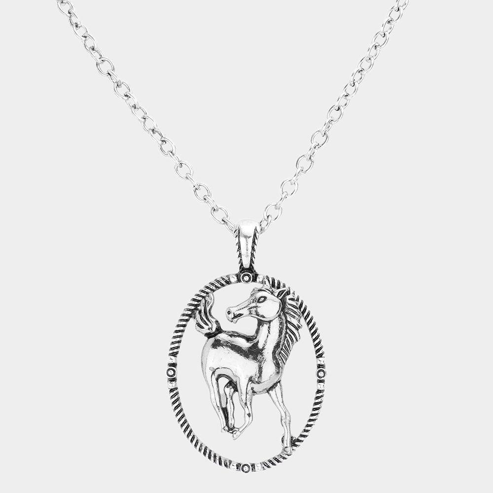 Silver Antique Metal Horse Pendant Necklace - Jewelry Store by Erik Rayo