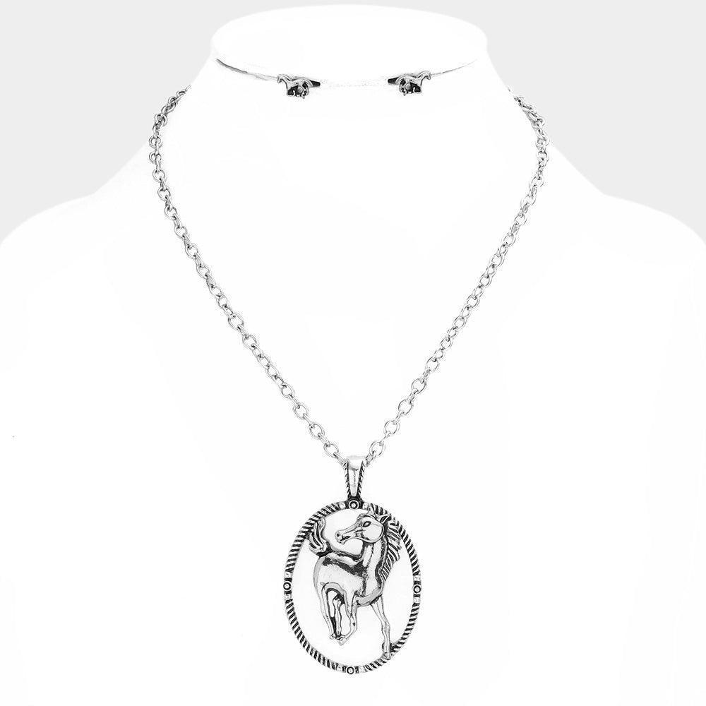 Silver Antique Metal Horse Pendant Necklace - Jewelry Store by Erik Rayo