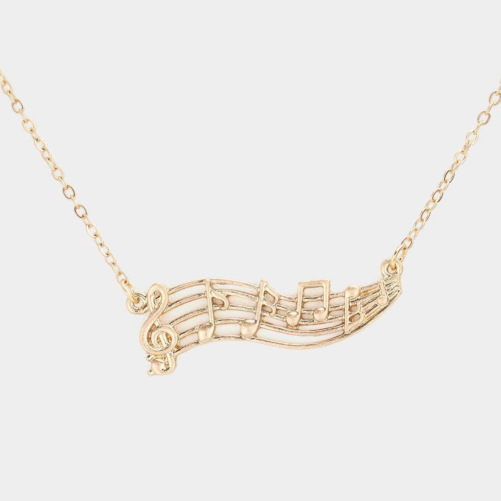 Gold Metal Treble Clef Music Notes Pendant Necklace - Jewelry Store by Erik Rayo